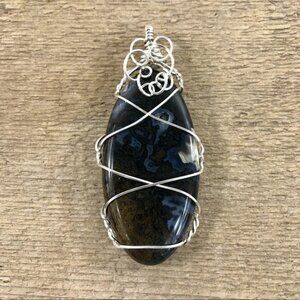 Crazy Lace Plume Agate  Necklace Pendant